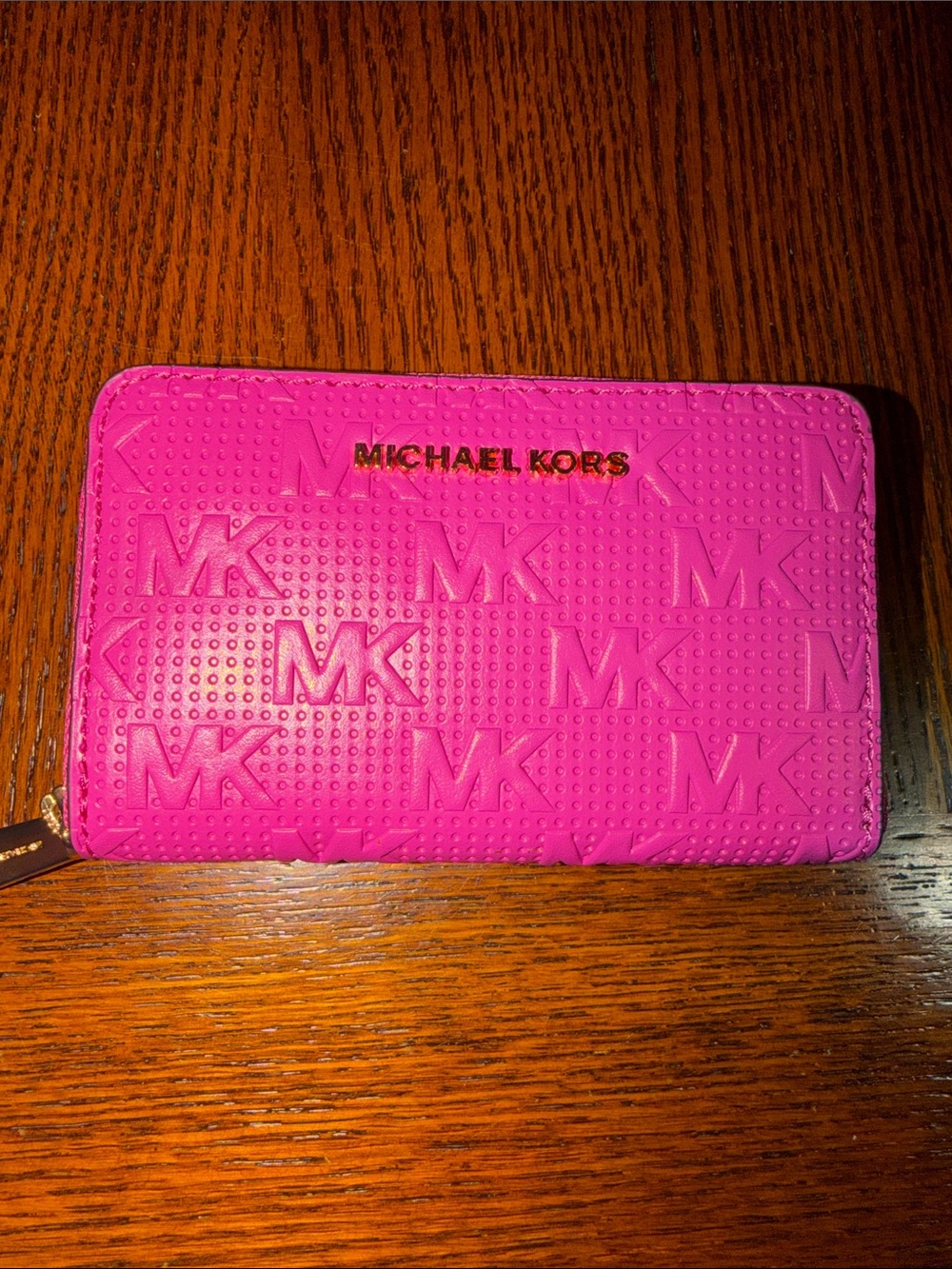 Michael Kors Bright Pink Embossed MK Zip Wallet